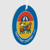 Maisyは青い傘の下で郵便はがきを書きます オーナメント (正面)