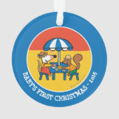 Maisyは青い傘の下で郵便はがきを書きます オーナメント (裏面)