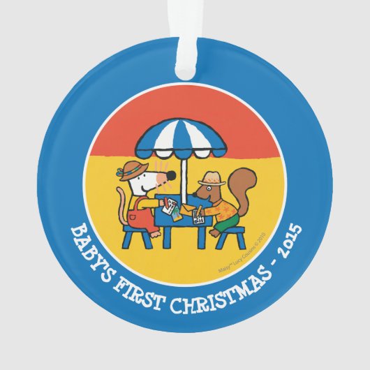 Maisyは青い傘の下で郵便はがきを書きます オーナメント (裏面)