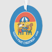 Maisyは青い傘の下で郵便はがきを書きます オーナメント (正面)