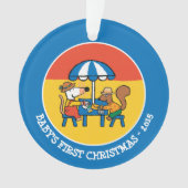 Maisyは青い傘の下で郵便はがきを書きます オーナメント (正面)