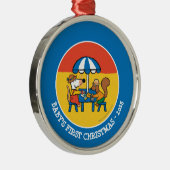 Maisyは青い傘の下で郵便はがきを書きます メタルオーナメント (右)