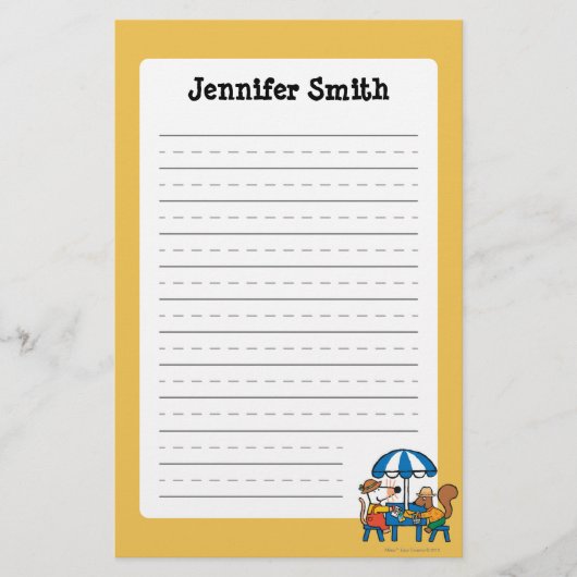 Maisyは青い傘の下で郵便はがきを書きます 便箋 (正面)