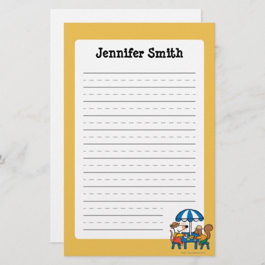 Maisyは青い傘の下で郵便はがきを書きます 便箋 (正面/裏面)