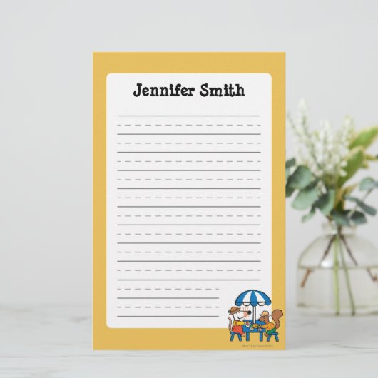 Maisyは青い傘の下で郵便はがきを書きます 便箋 (スタンド正面)