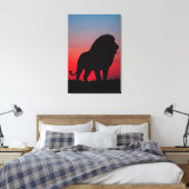Majestätische Löwen Silhouette bei Sonnenaufgang キャンバスプリント (インサイチュ (寝室))
