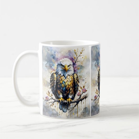 Majestätischer Adler auf goldener Blütenzweig  コーヒーマグカップ (左)