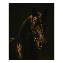 Majestätischer Fuchsbrauner Hengst im Dunkeln フォトプリント