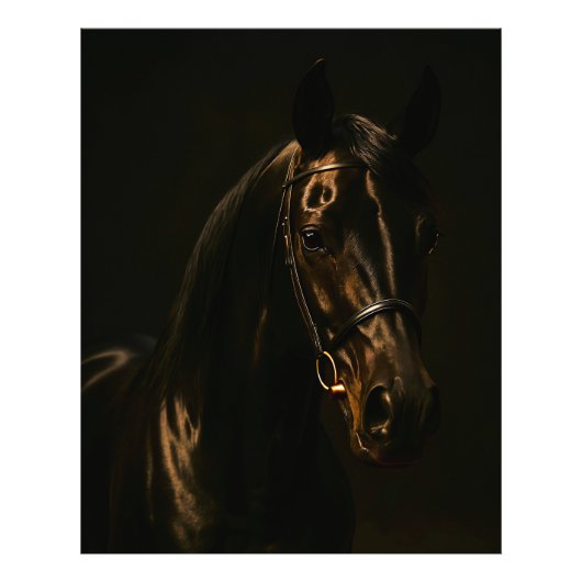 Majestätischer Fuchsbrauner Hengst im Dunkeln フォトプリント (正面)