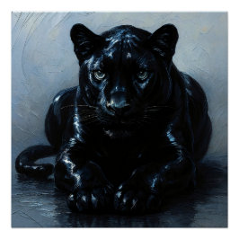 Majestätischer Schwarzer Panther – Malerei Porträt ポスター
