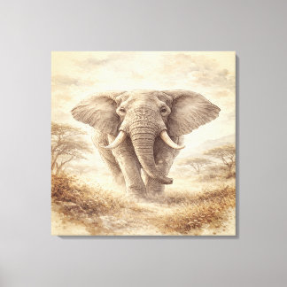 Majestic African Elephant Watercolor Illustration キャンバスプリント