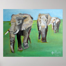 Majestic African Elephants Oil Painting Poster ポスター