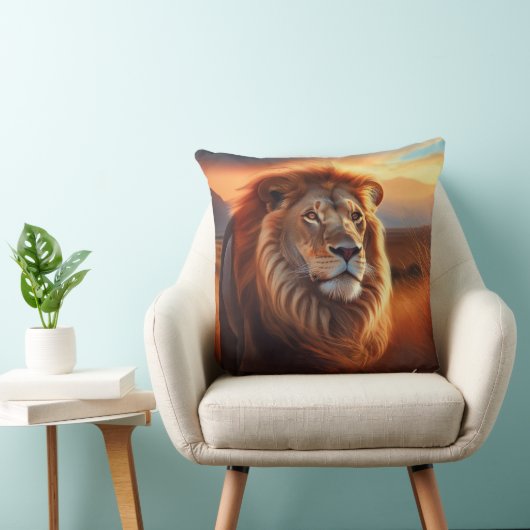 Majestic African Lion in a Serengeti Sunset クッション (椅子)