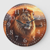 Majestic African Lion in a Serengeti Sunset ラージ壁時計 (正面)