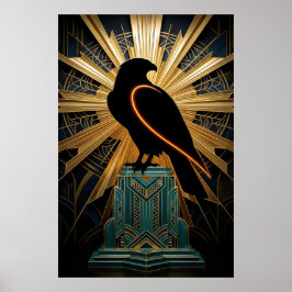 Majestic Art Deco Falcon Silhouette Gold & Teal ポスター