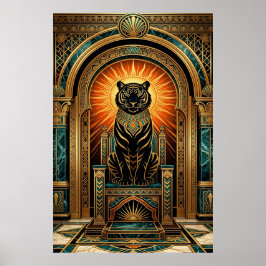 Majestic Art Deco Tiger Gold Foil Style ポスター