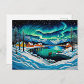 Majestic Aurora Borealis Over Winter Fjord シーズンポストカード (正面/裏面)