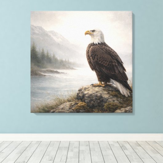 Majestic Bald Eagle River キャンバスプリント (インサイチュ (ウッドフロア))
