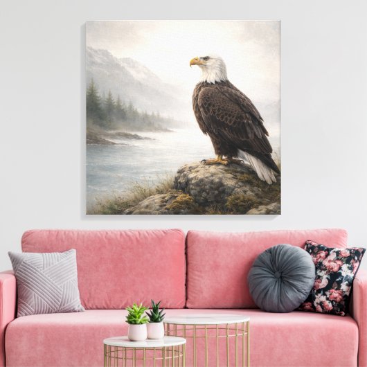 Majestic Bald Eagle River キャンバスプリント (インサイチュ (リビング))