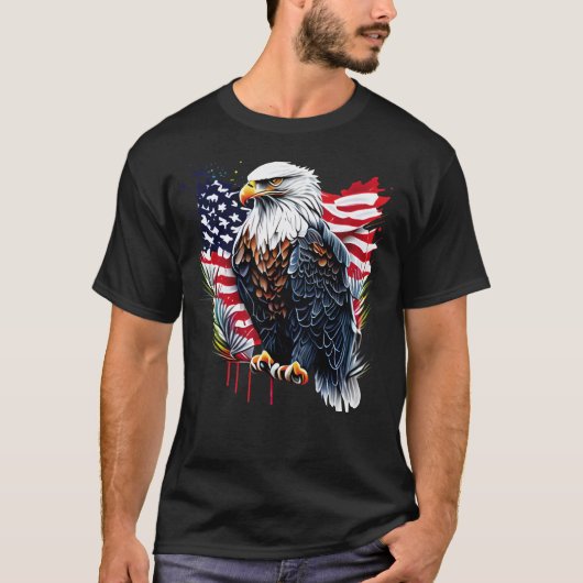Majestic Bald Eagle T-Shirt – American Flag Art on Tシャツ (正面)