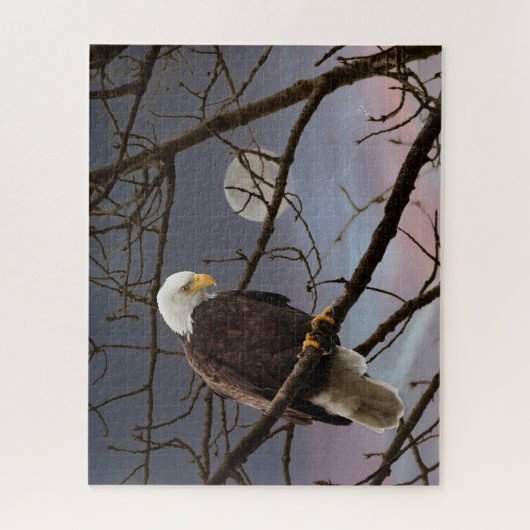 Majestic Bald Eagle Under Full Moon ジグソーパズル (縦)