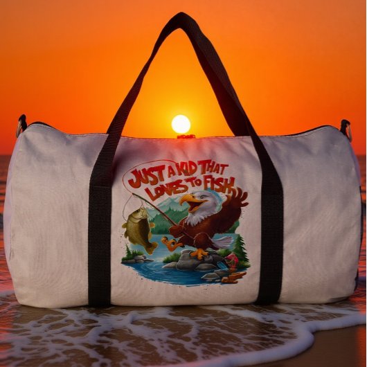 Majestic Bald Eagle With Fresh Fish on Rocky Perch ダッフルバッグ