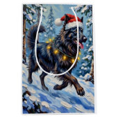 Majestic Belgian Shepherd Snow Forest Christmas ミディアムペーパーバッグ (正面)