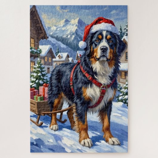 Majestic Bernese Mountain Dog Alpine Christmas ジグソーパズル (縦)
