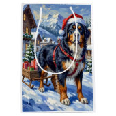 Majestic Bernese Mountain Dog Alpine Christmas ミディアムペーパーバッグ (正面)