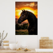 Majestic Black Horse Sunset Poster | Elegant Weste ポスター (キッチン)