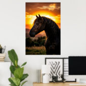 Majestic Black Horse Sunset Poster | Elegant Weste ポスター (ホームオフィス)