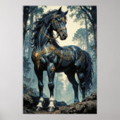 Majestic Black Stallion Forest Wall Art ポスター (正面)