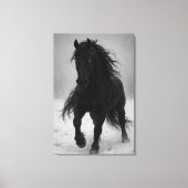 Majestic Black Stallion in Dreamy Winter Landscape キャンバスプリント (正面)