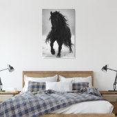 Majestic Black Stallion in Dreamy Winter Landscape キャンバスプリント (インサイチュ (寝室))
