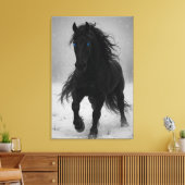 Majestic Black Stallion in Dreamy Winter Landscape キャンバスプリント (インサイチュ (リビング))