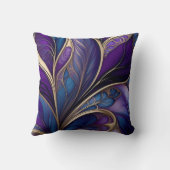 Majestic Bloom - Deep Purple and Blue Abstract Art クッション (裏面)