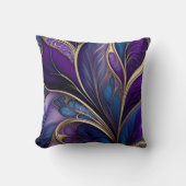 Majestic Bloom - Deep Purple and Blue Abstract Art クッション (正面)