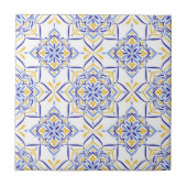 Majestic Bloom Elegant Blue and Gold Floral Mosai タイル (正面)