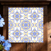 Majestic Bloom Elegant Blue and Gold Floral Mosai タイル