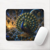 Majestic Blue & Gold Celestial Peacock Mouse Pad マウスパッド (マウス)