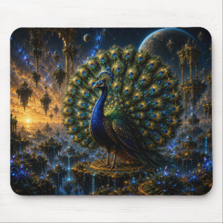 Majestic Blue & Gold Celestial Peacock Mouse Pad マウスパッド