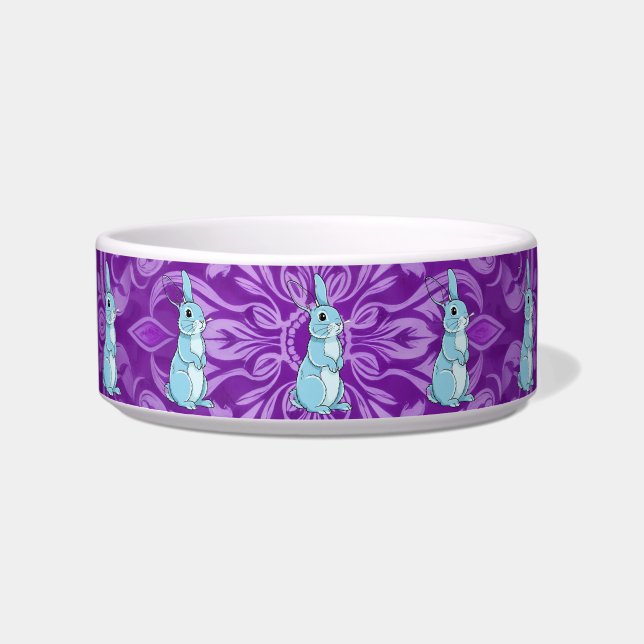 Majestic Blue Rabbit Mandala Purple Pet Bowl ボウル (正面)