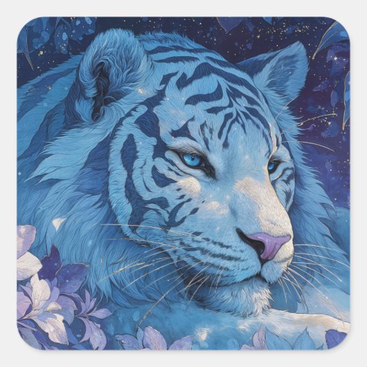 Majestic Blue Tiger in Lush Lavender Garden スクエアシール (正面)