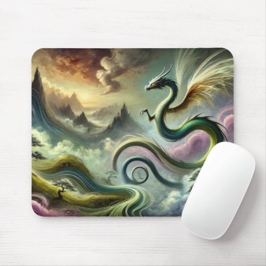 Majestic Celestial Dragon Over Fantasy Mountains マウスパッド (マウス)