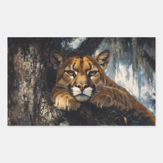 Majestic Cougar in Forest 長方形シール (正面)