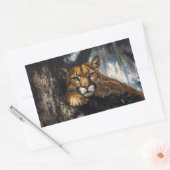 Majestic Cougar in Forest 長方形シール (封筒)