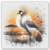 Majestic Crane at Sunset Near an African Savanna シール (正面)