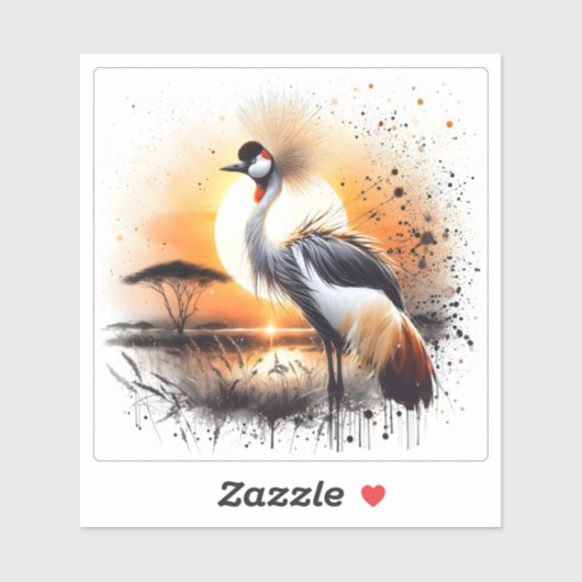 Majestic Crane at Sunset Near an African Savanna シール (シート)