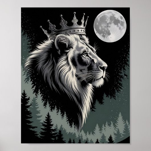 Majestic Crowned Lion Moon Forest ポスター (正面)