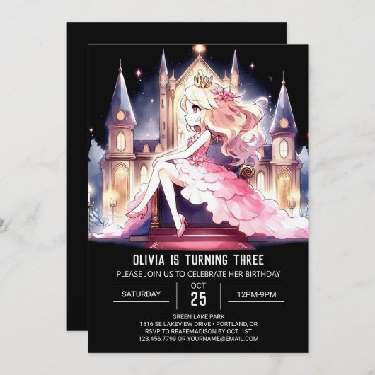 Majestic Cute Princess Birthday 招待状 (正面/裏面)